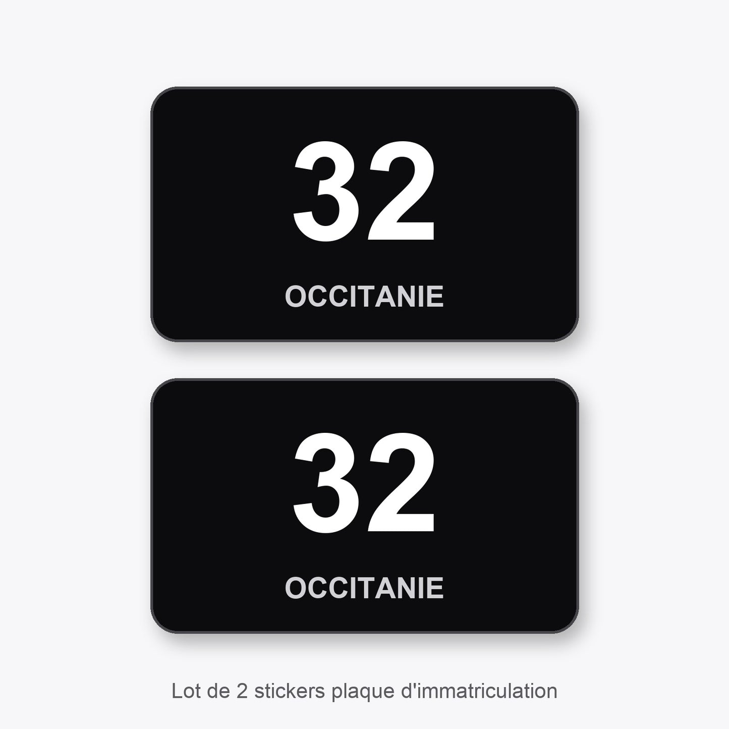 2 Stickers Autocollants Plaques Immatriculation Auto Dept 32 Occitanie Noir Angles Arrondis