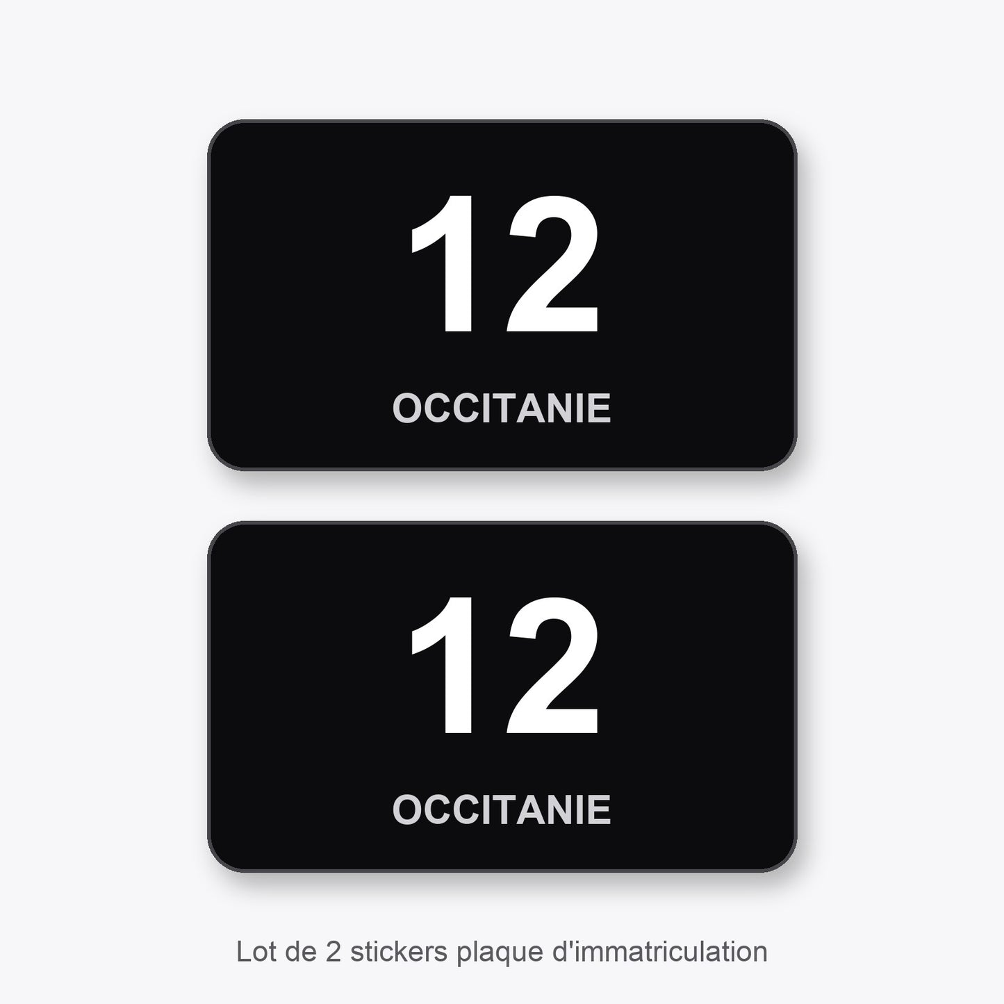 2 Stickers Autocollants Plaques Immatriculation Auto Dept 12 Occitanie Noir Angles Arrondis
