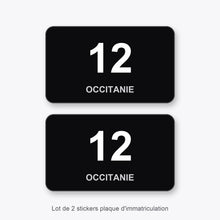 2 Stickers Autocollants Plaques Immatriculation Auto Dept 12 Occitanie Noir Angles Arrondis