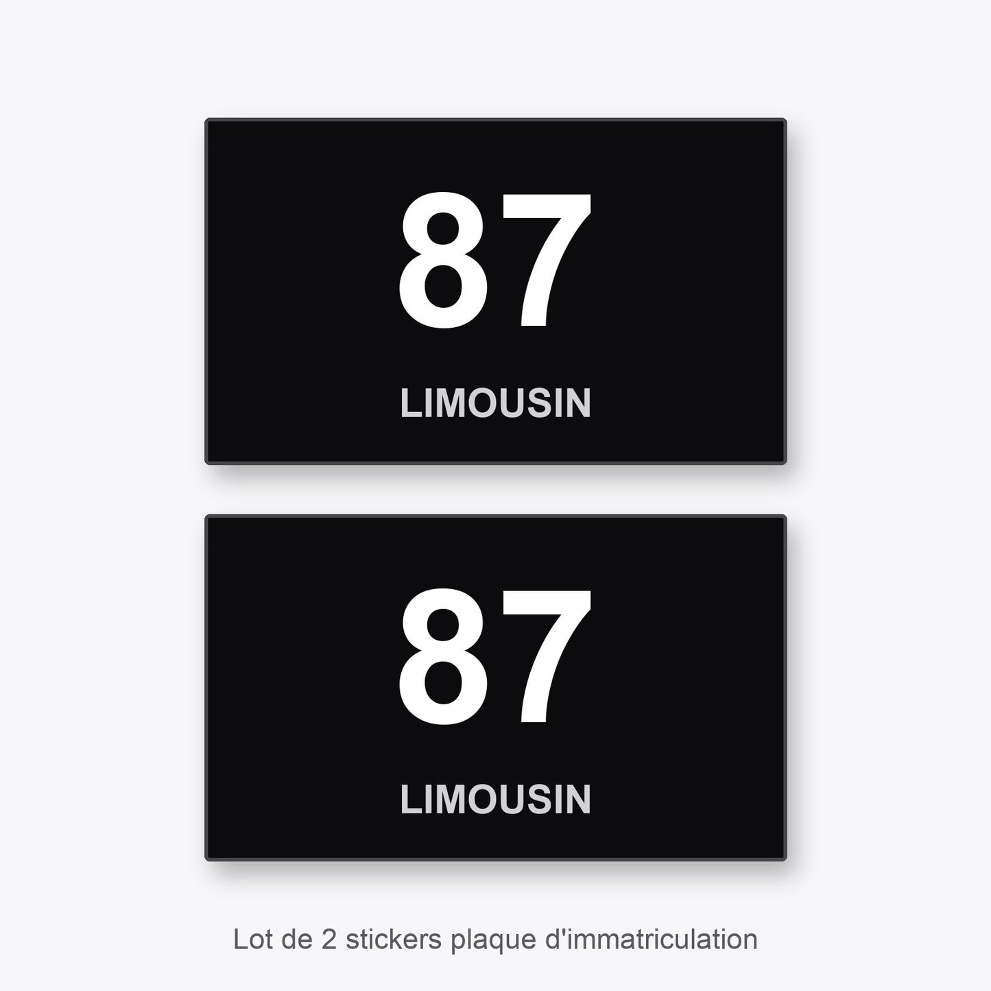 2 Stickers Autocollants Plaques Immatriculation Auto Dept 87 Limousin Noir Angles Carrés