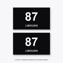 2 Stickers Autocollants Plaques Immatriculation Auto Dept 87 Limousin Noir Angles Carrés