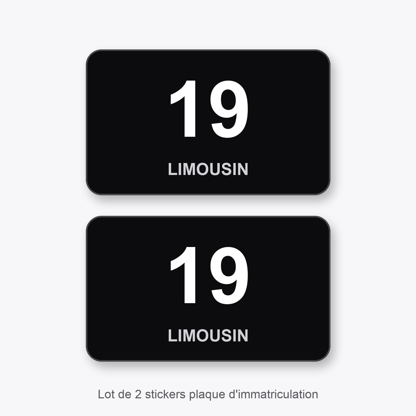 2 Stickers Autocollants Plaques Immatriculation Auto Dept 19 Limousin Noir Angles Arrondis