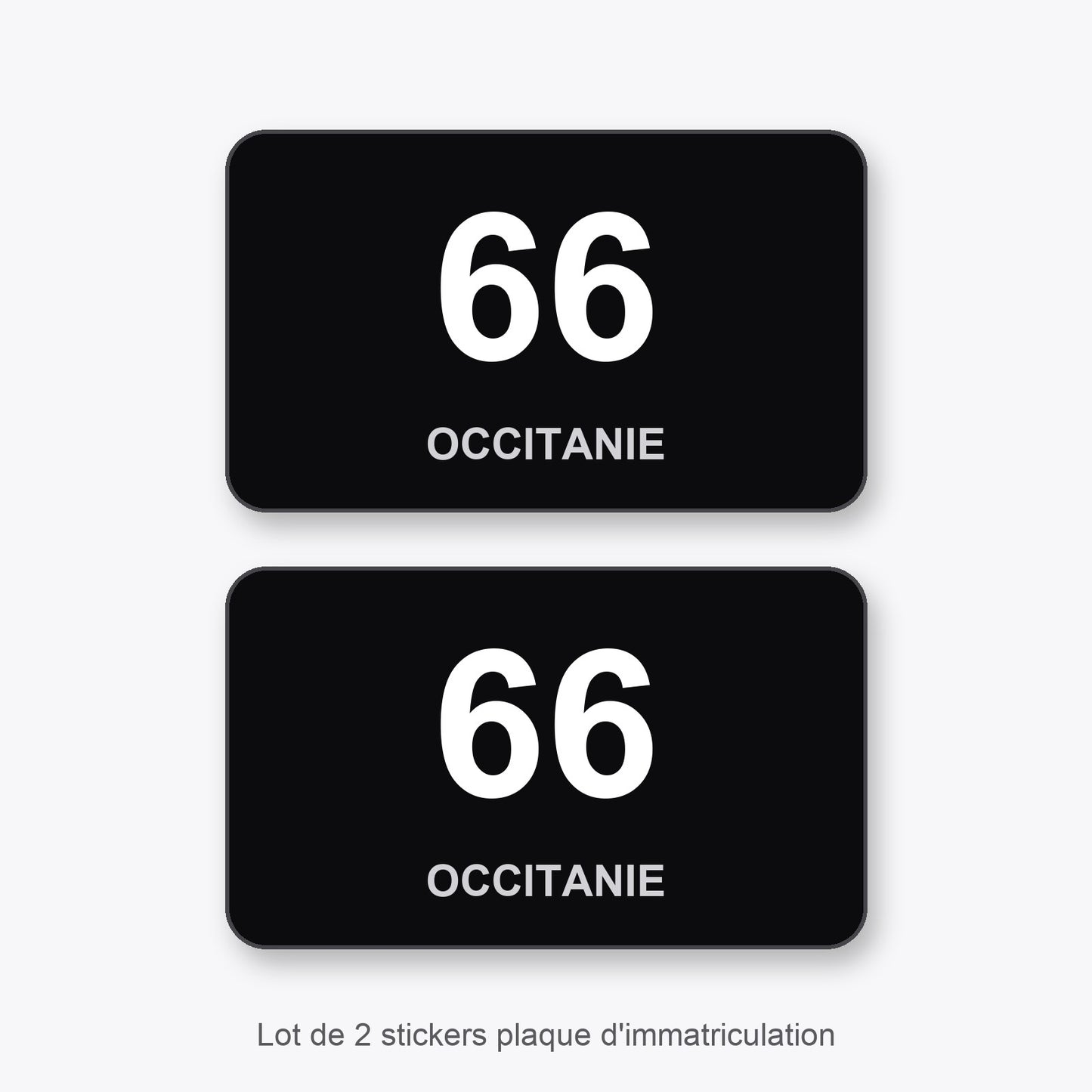 2 Stickers Autocollants Plaques Immatriculation Auto Dept 66 Occitanie Noir Angles Arrondis