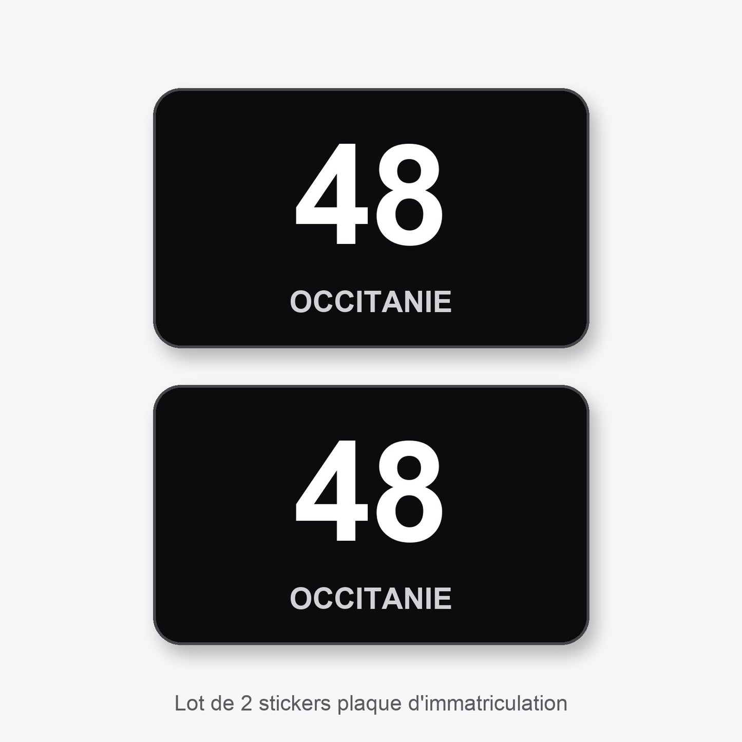 2 Stickers Autocollants Plaques Immatriculation Auto Dept 48 Occitanie Noir Angles Arrondis
