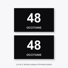 2 Stickers Autocollants Plaques Immatriculation Auto Dept 48 Occitanie Noir Angles Carrés