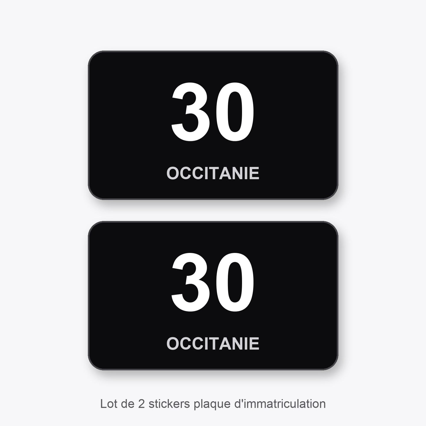 2 Stickers Autocollants Plaques Immatriculation Auto Dept 30 Occitanie Noir Angles Arrondis