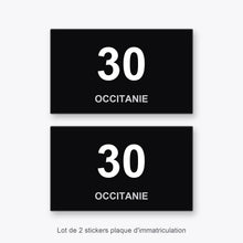 2 Stickers Autocollants Plaques Immatriculation Auto Dept 30 Occitanie Noir Angles Carrés