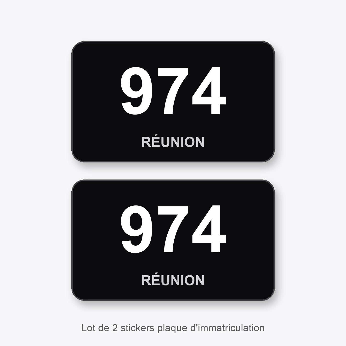 2 Stickers Autocollants Plaques Immatriculation Auto Dept 974 Réunion Noir Angles Arrondis