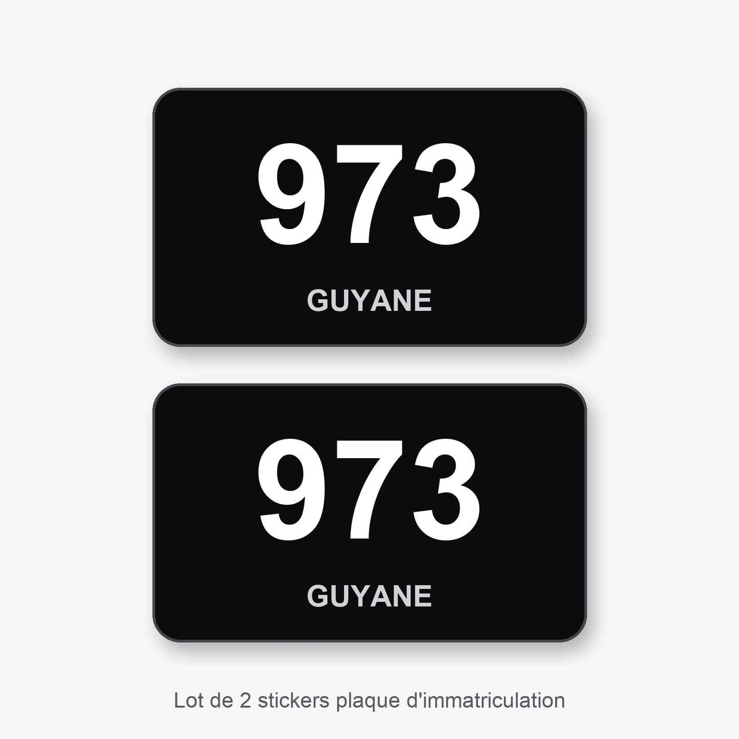 2 Stickers Autocollants Plaques Immatriculation Auto Dept 973 Guyane Noir Angles Arrondis