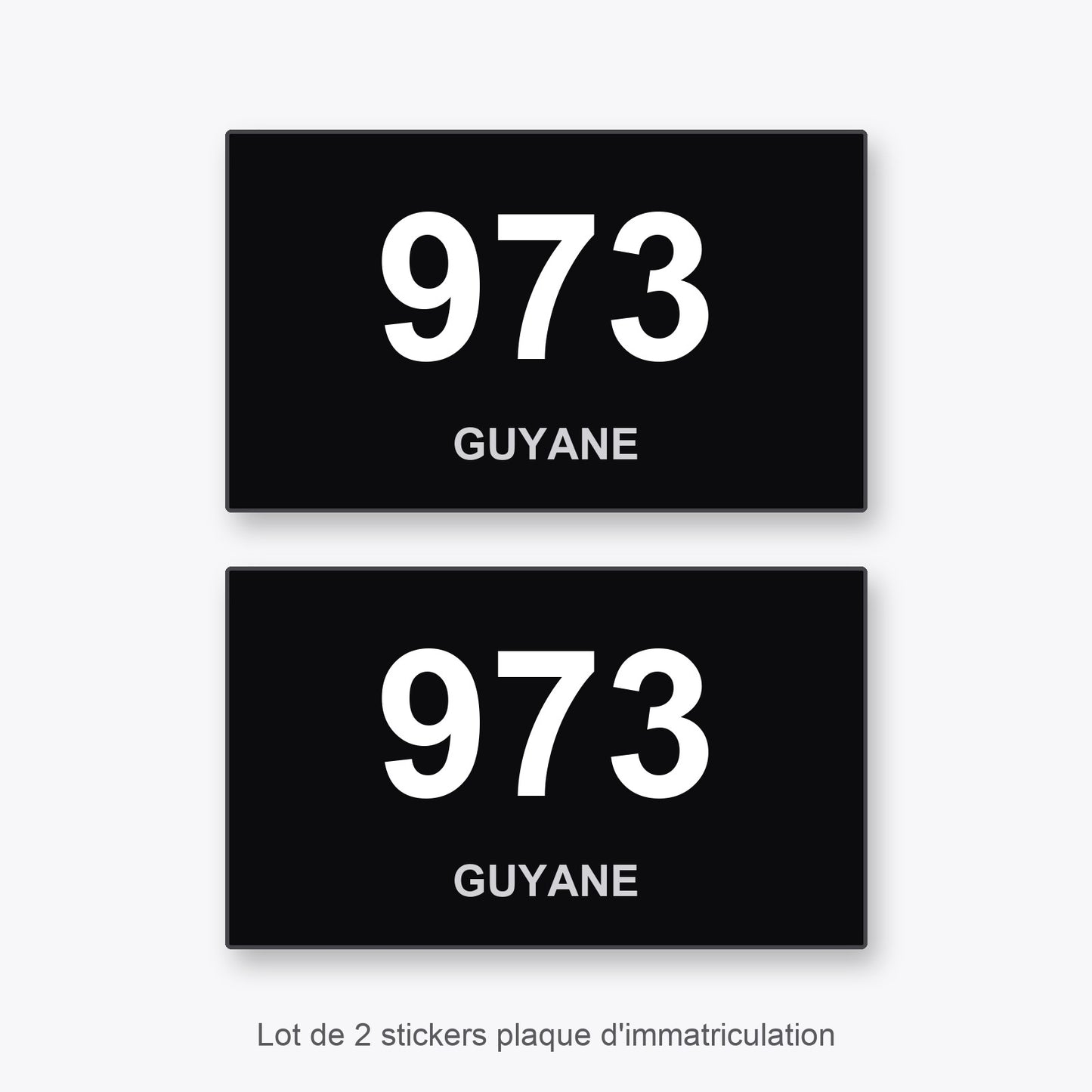 2 Stickers Autocollants Plaques Immatriculation Auto Dept 973 Guyane Noir Angles Carrés