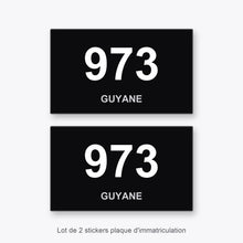2 Stickers Autocollants Plaques Immatriculation Auto Dept 973 Guyane Noir Angles Carrés