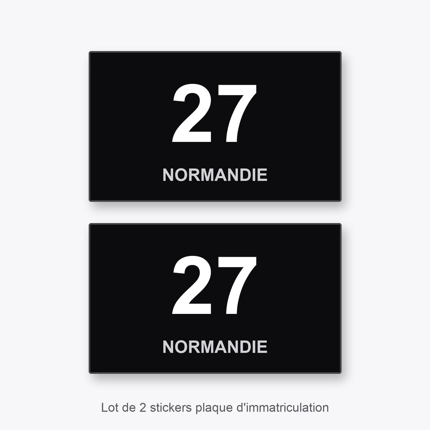 2 Stickers Autocollants Plaques Immatriculation Auto Dept 27 Normandie Noir Angles Carrés