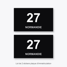 2 Stickers Autocollants Plaques Immatriculation Auto Dept 27 Normandie Noir Angles Carrés