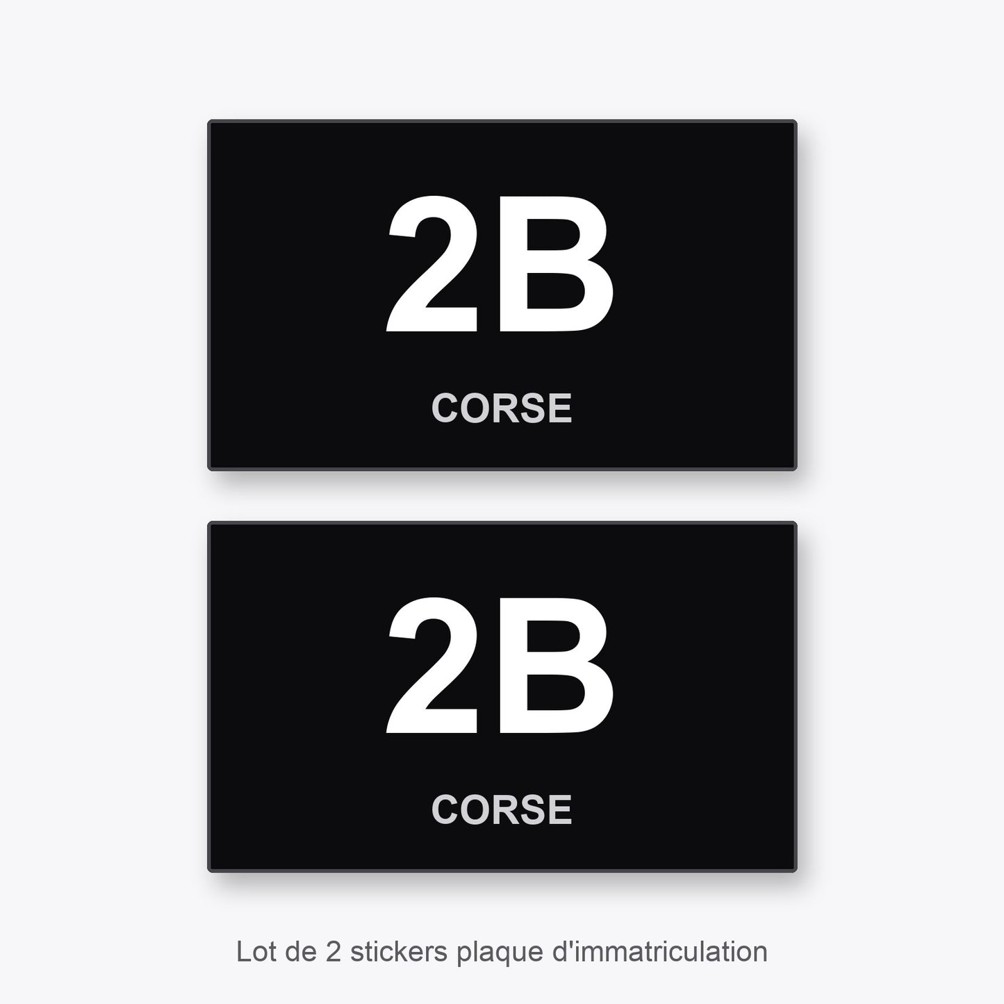 2 Stickers Autocollants Plaques Immatriculation Auto Dept 2B Corse Noir Angles Carrés