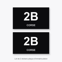 2 Stickers Autocollants Plaques Immatriculation Auto Dept 2B Corse Noir Angles Carrés