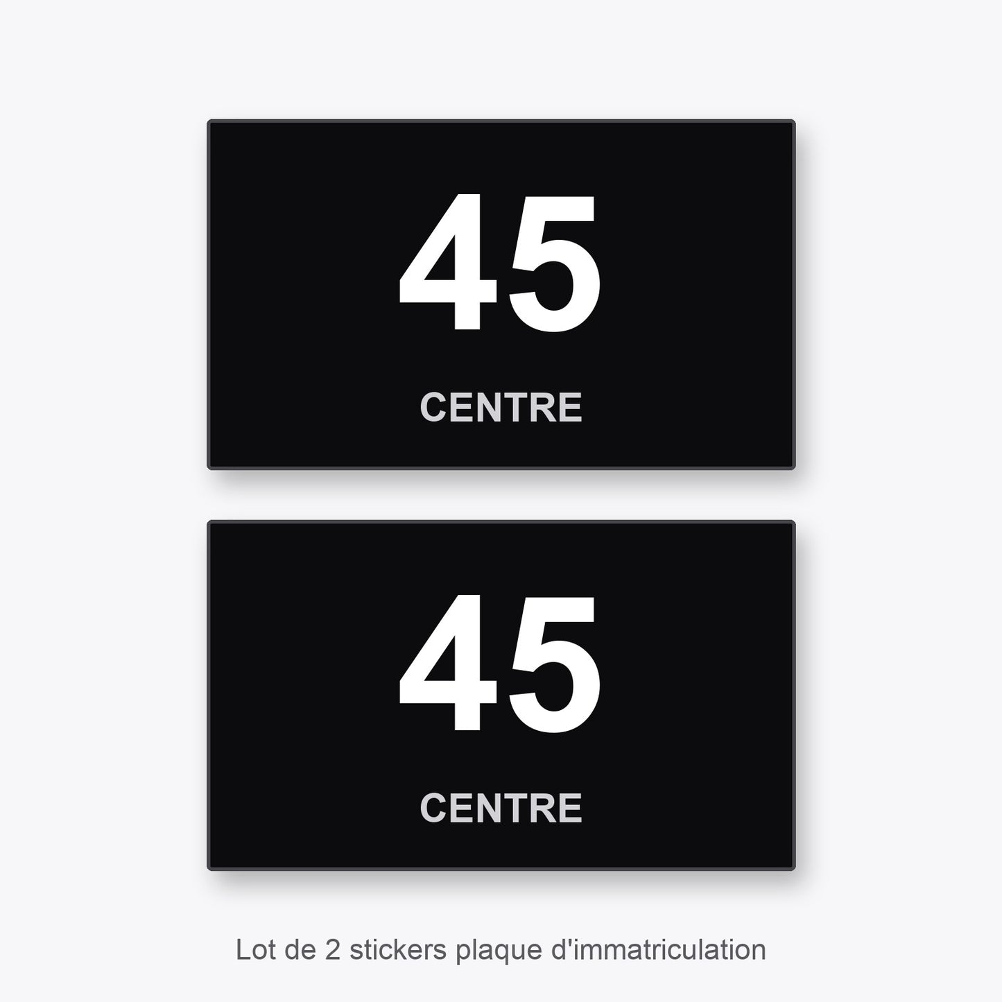 2 Stickers Autocollants Plaques Immatriculation Auto Dept 45 Centre Noir Angles Carrés
