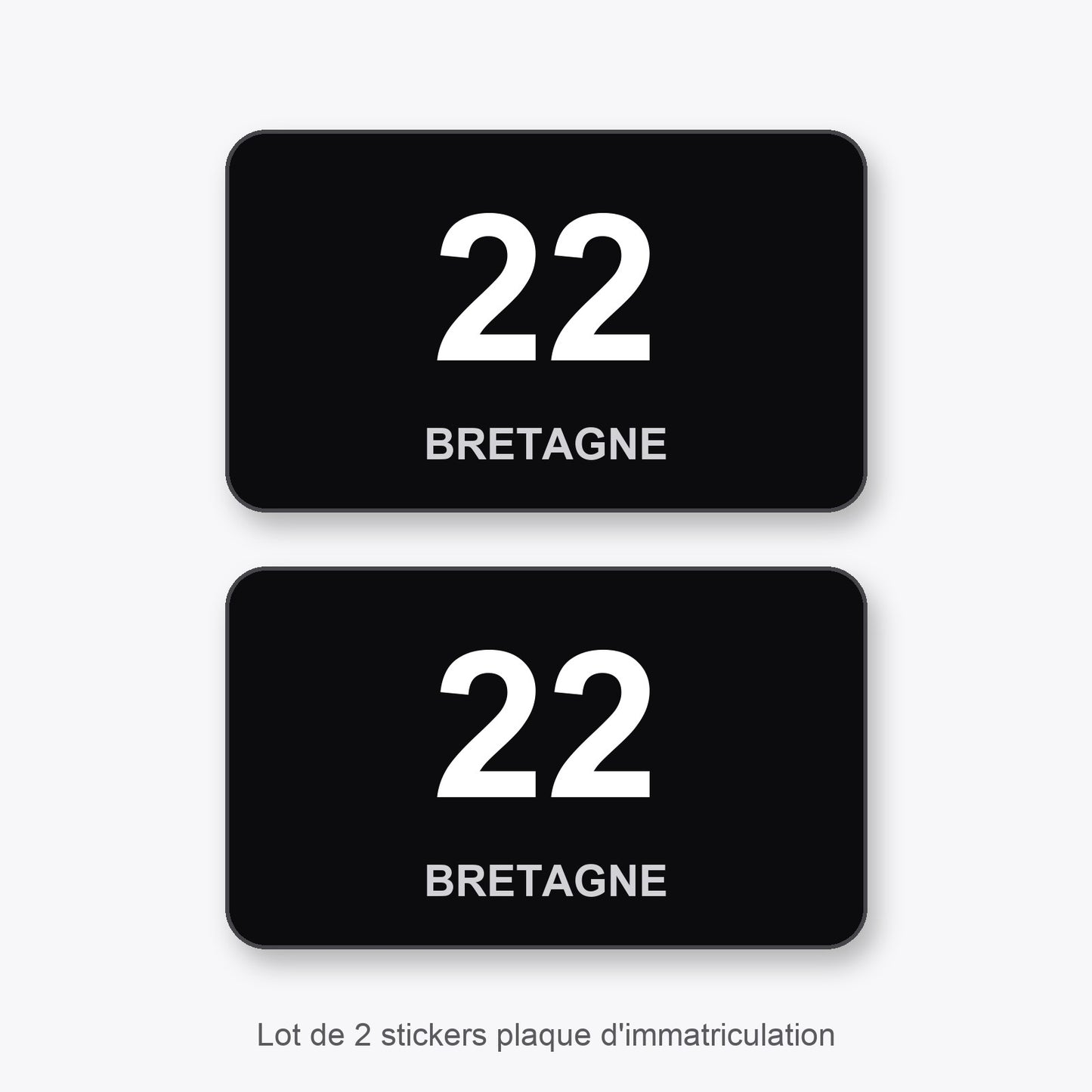 2 Stickers Autocollants Plaques Immatriculation Auto Dept 22 Bretagne Noir Angles Arrondis