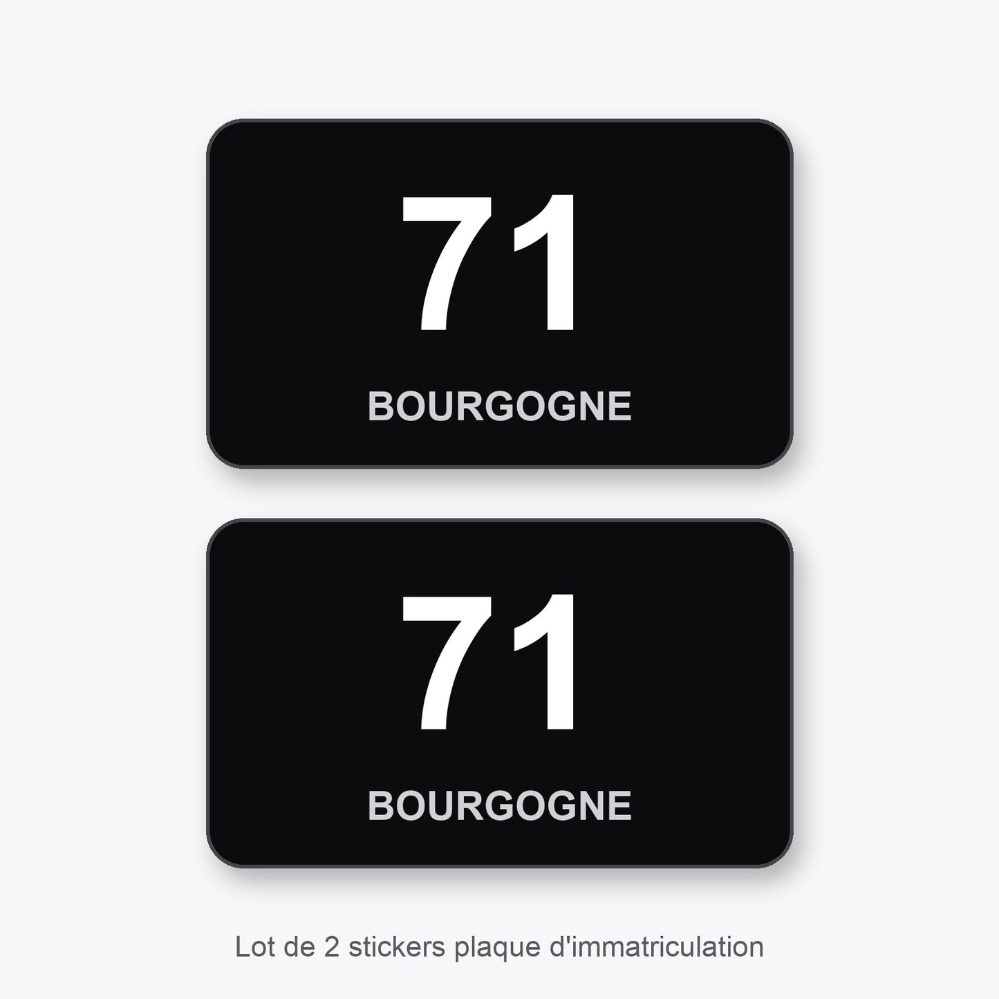 2 Stickers Autocollants Plaques Immatriculation Auto Dept 71 Bourgogne Noir Angles Arrondis