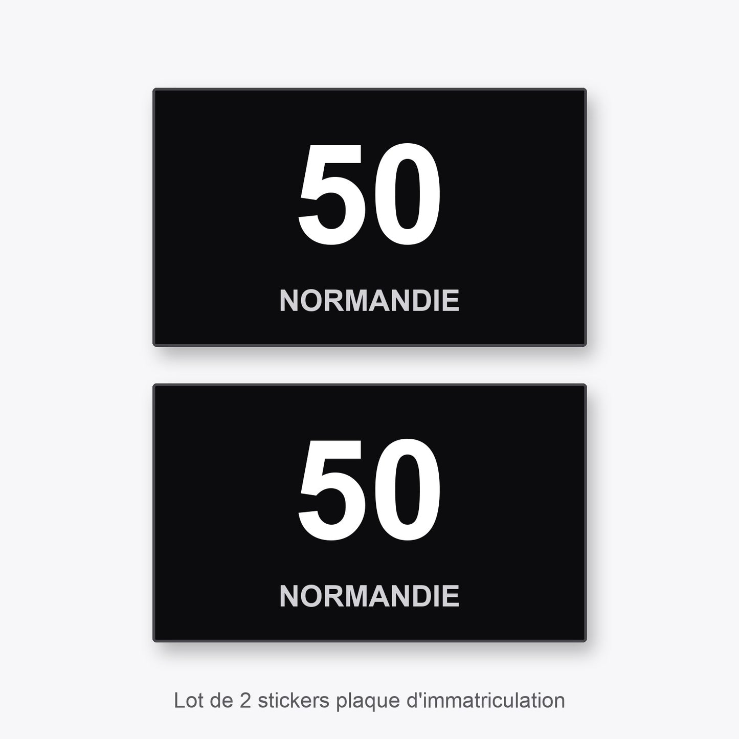 2 Stickers Autocollants Plaques Immatriculation Auto Dept 50 Normandie Noir Angles Carrés