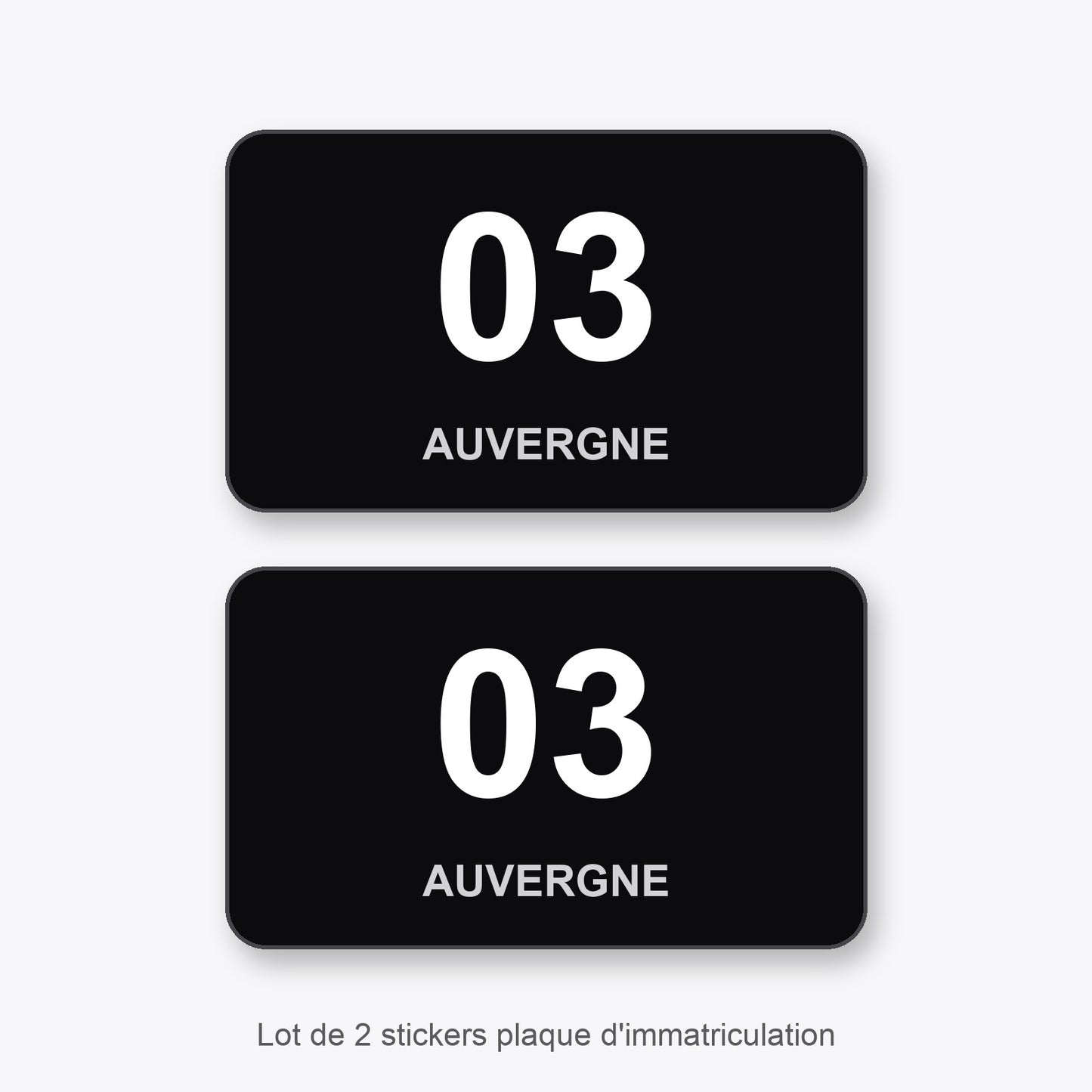 2 Stickers Autocollants Plaques Immatriculation Auto Dept 03 Auvergne Noir Angles Arrondis