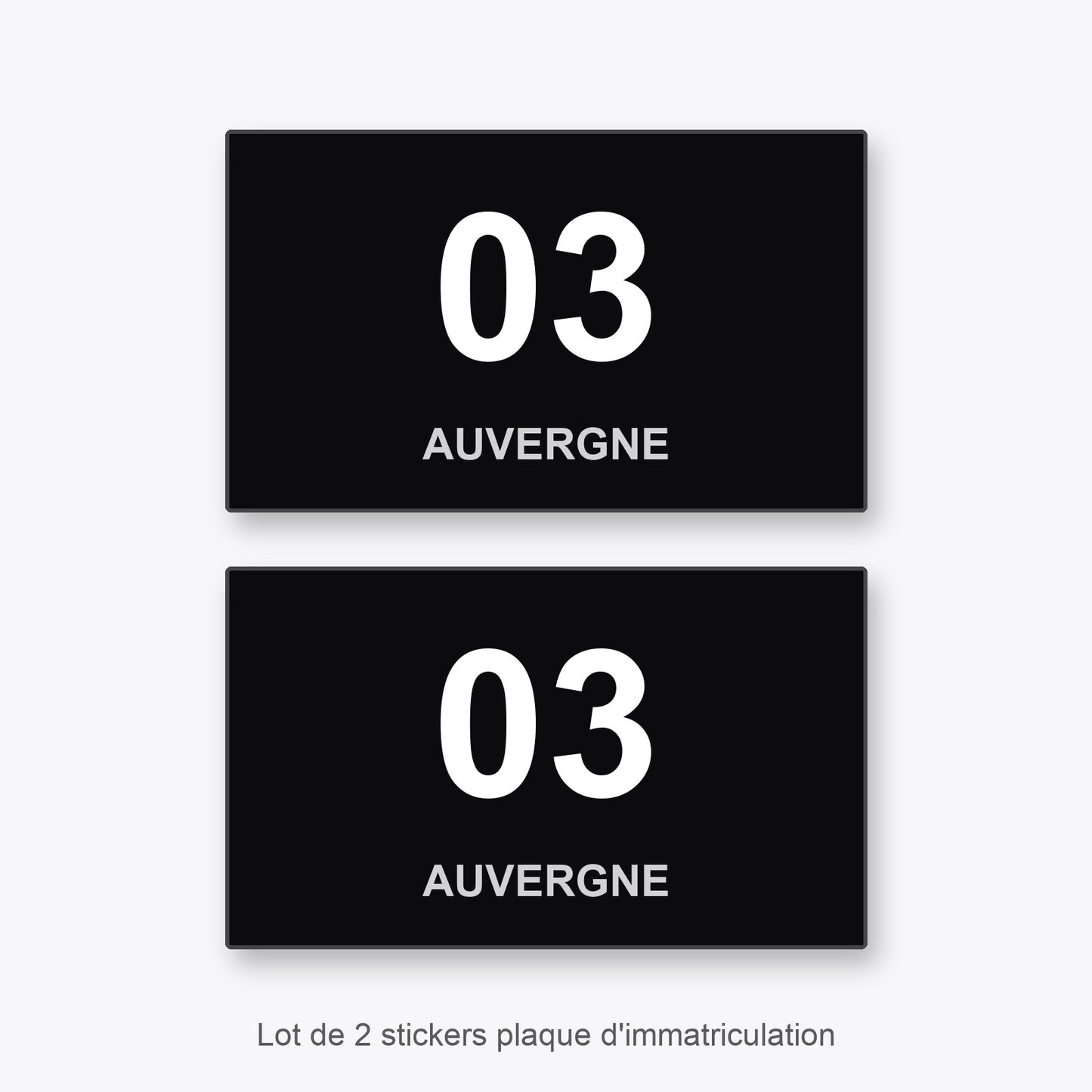 2 Stickers Autocollants Plaques Immatriculation Auto Dept 03 Auvergne Noir Angles Carrés