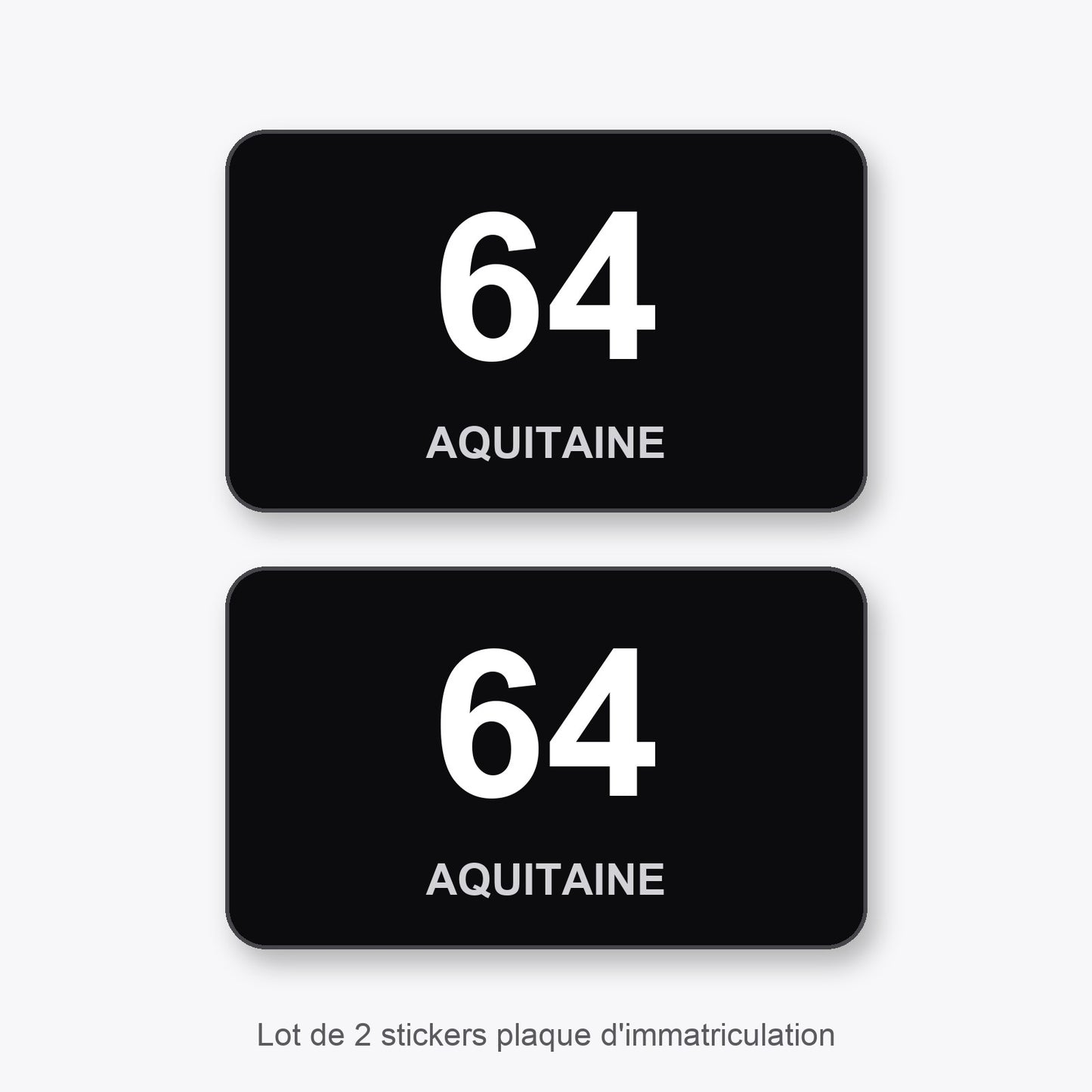 2 Stickers Autocollants Plaques Immatriculation Auto Dept 64 Aquitaine Noir Angles Arrondis