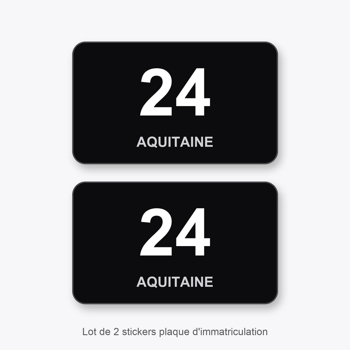 2 Stickers Autocollants Plaques Immatriculation Auto Dept 24 Aquitaine Noir Angles Arrondis