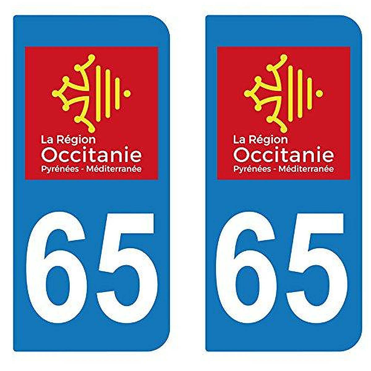 supstick 2 STICKERS AUTOCOLLANT PLAQUE IMMATRICULATION DEPT 65 région Occitanie
