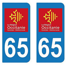 supstick 2 STICKERS AUTOCOLLANT PLAQUE IMMATRICULATION DEPT 65 région Occitanie