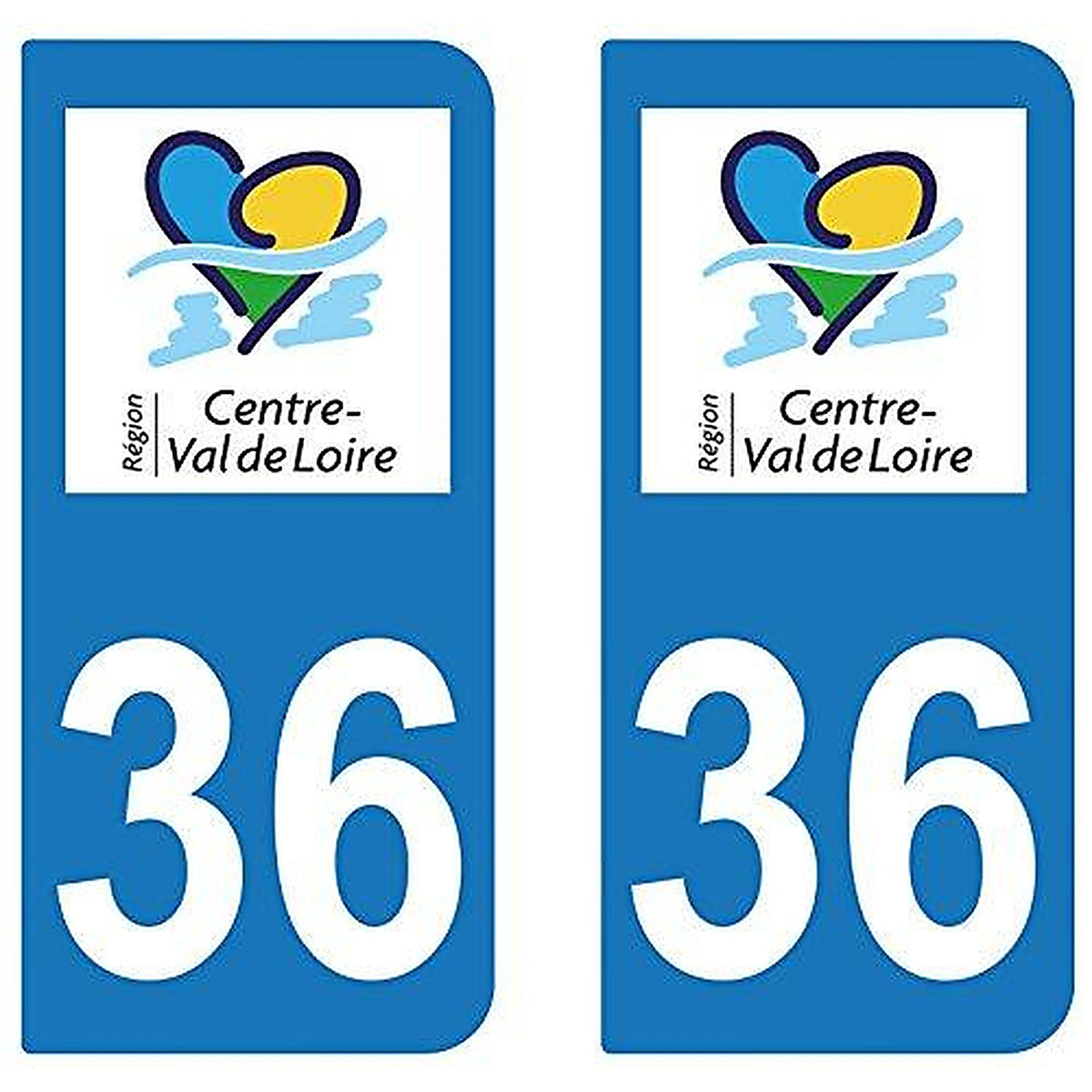 supstick 2 STICKERS AUTOCOLLANT PLAQUE IMMATRICULATION DEPT 36 region Centre-Val de Loire