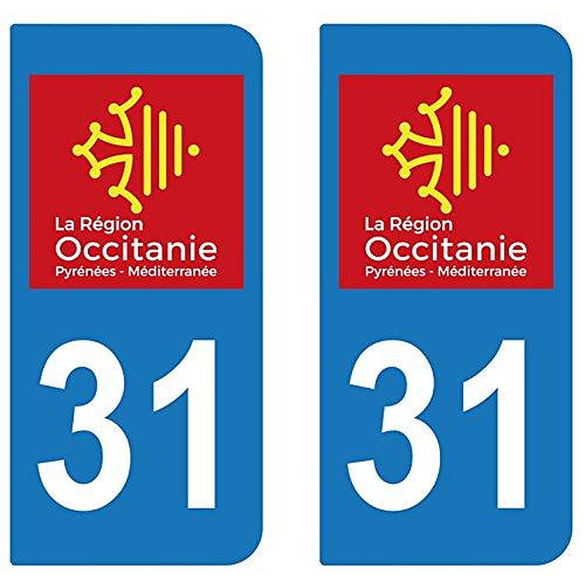 supstick 2 STICKERS AUTOCOLLANT PLAQUE IMMATRICULATION DEPT 31 région Occitanie