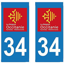 supstick 2 STICKERS AUTOCOLLANT PLAQUE IMMATRICULATION DEPT 34 région Occitanie format rectangulaire