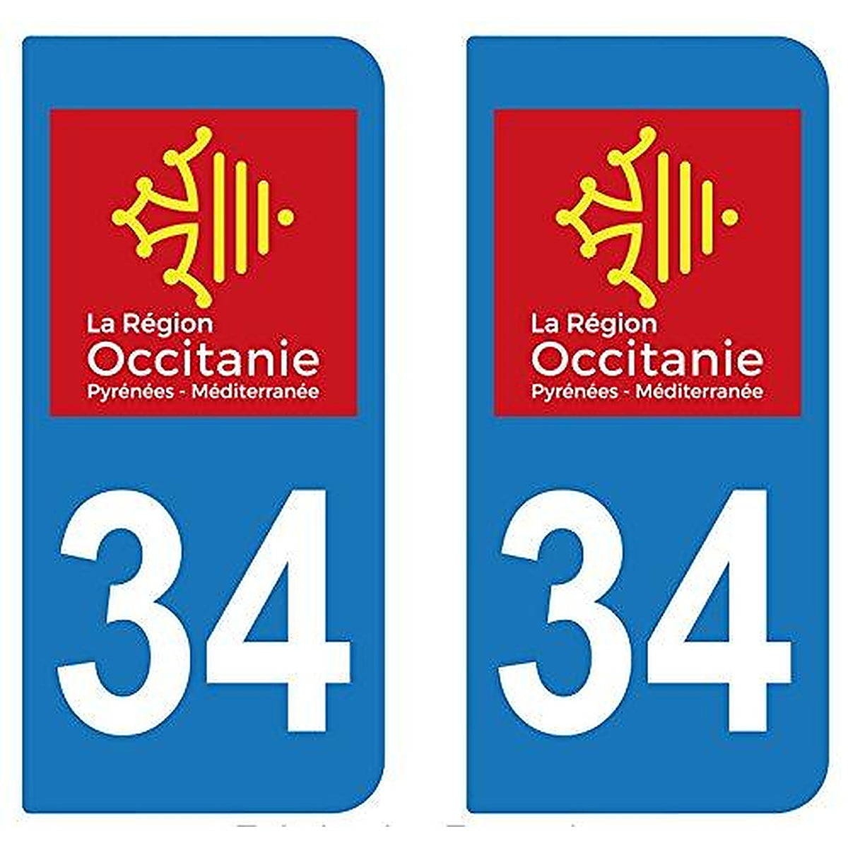 supstick 2 STICKERS AUTOCOLLANT PLAQUE IMMATRICULATION DEPT 34 région Occitanie