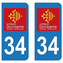 supstick 2 STICKERS AUTOCOLLANT PLAQUE IMMATRICULATION DEPT 34 région Occitanie