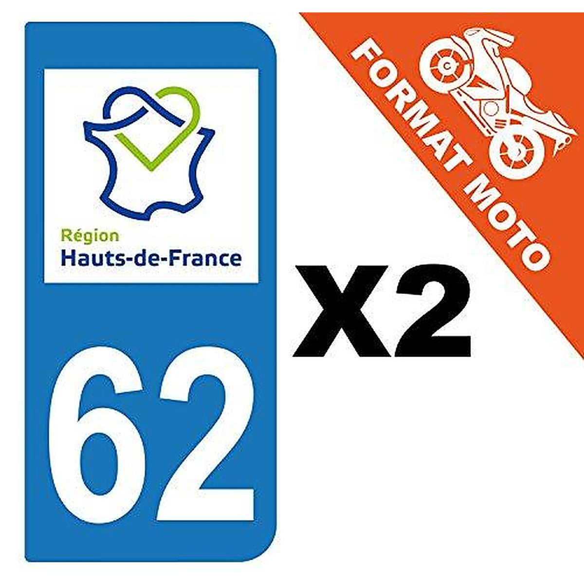 supstick 2 Stickers Autocollant Plaque IMMATRICULATION Moto DEPT 62 Hauts de France