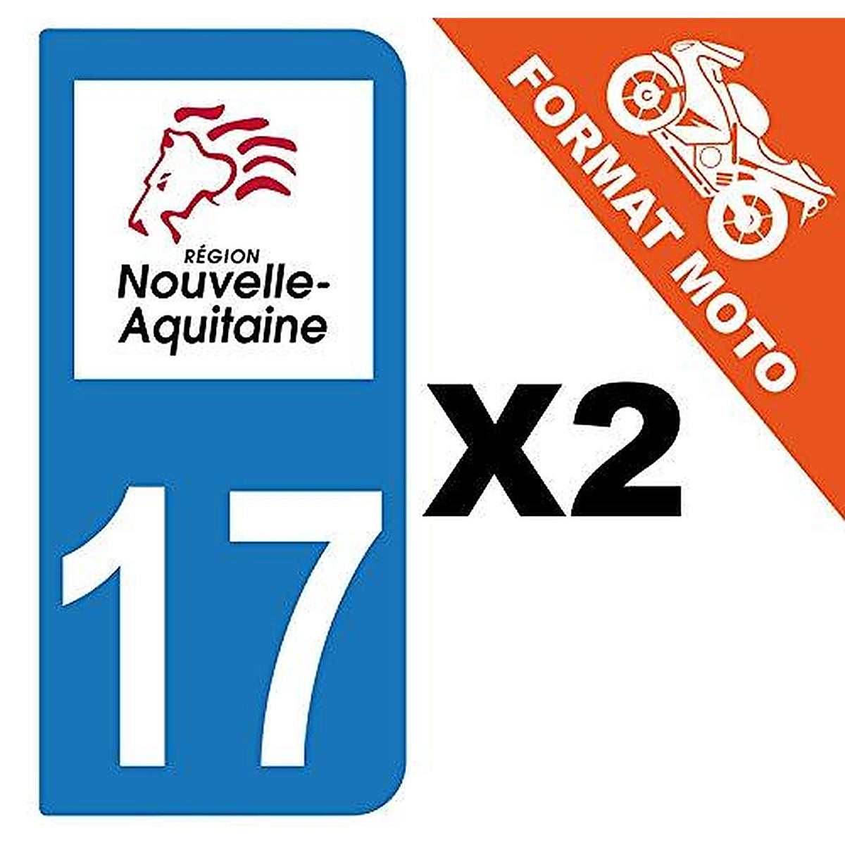 supstick 2 Stickers Autocollant Plaque IMMATRICULATION Moto DEPT 17 Nouvelle-Aquitaine