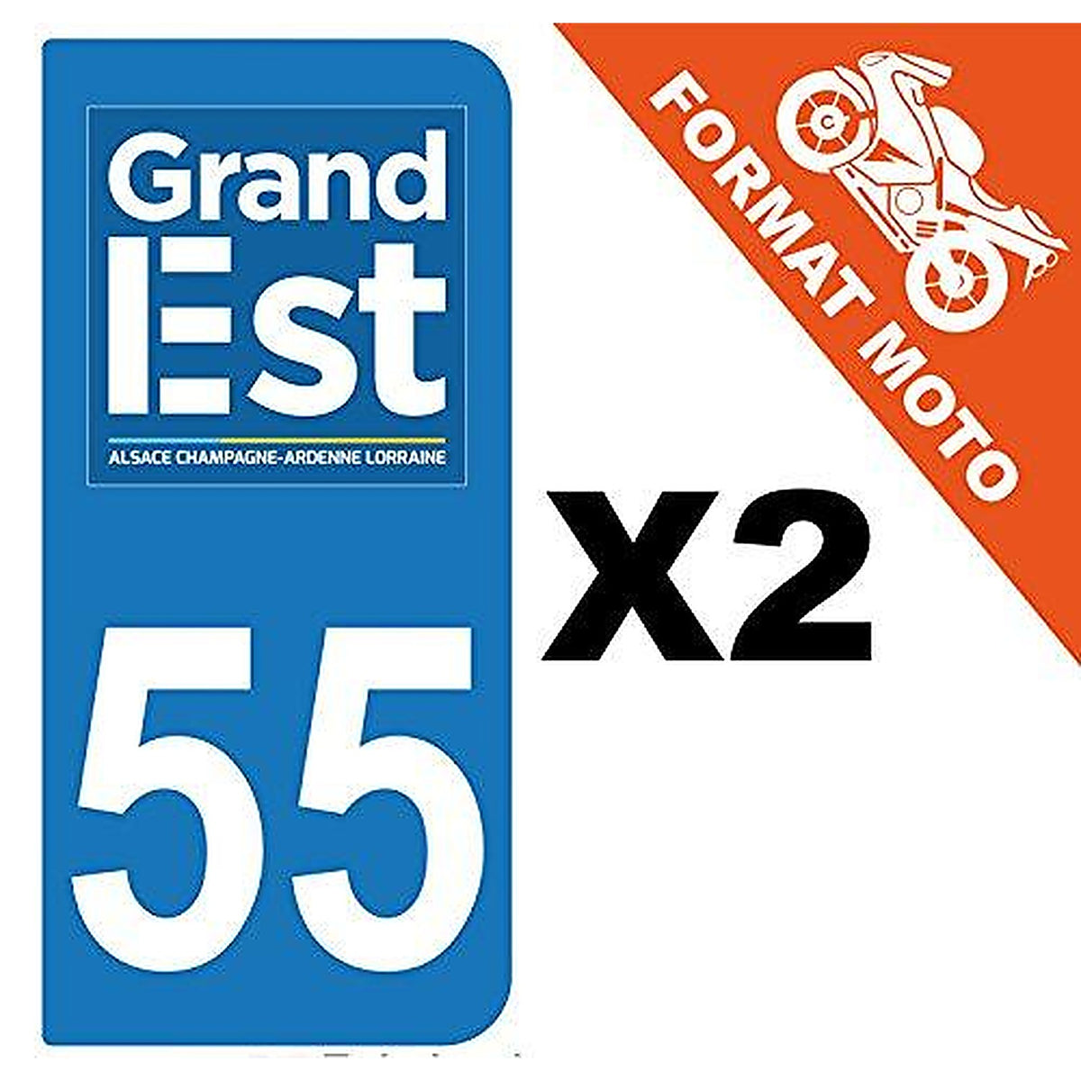 supstick 2 Stickers Autocollant Plaque IMMATRICULATION Moto DEPT 55 Grand Est