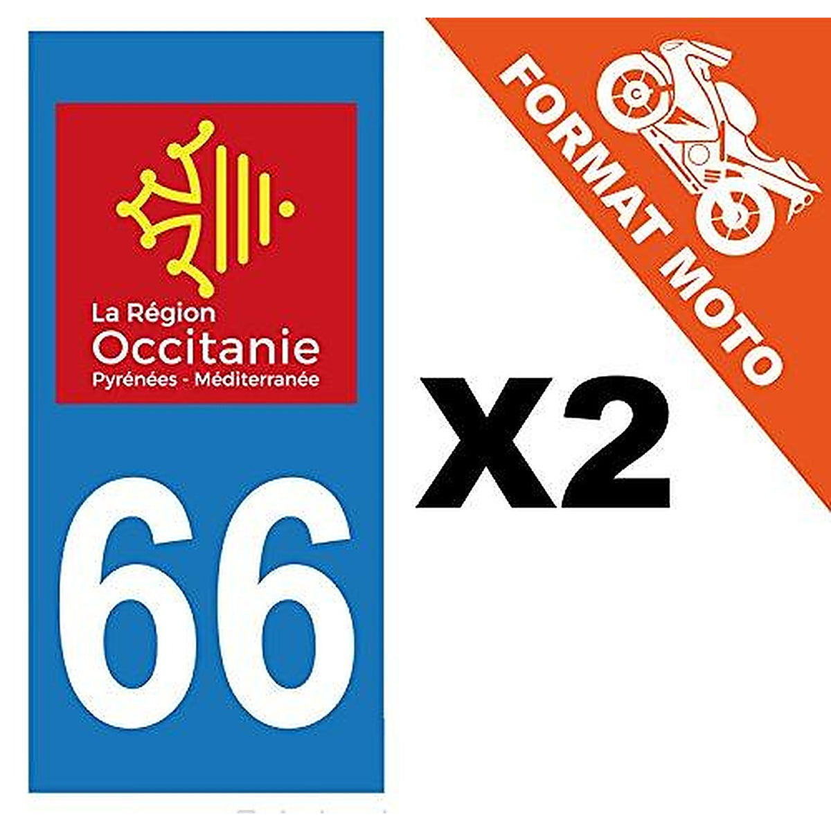 supstick 2 Stickers Autocollant Plaque IMMATRICULATION Moto DEPT 66 Région Occitanie Format rectangulaire