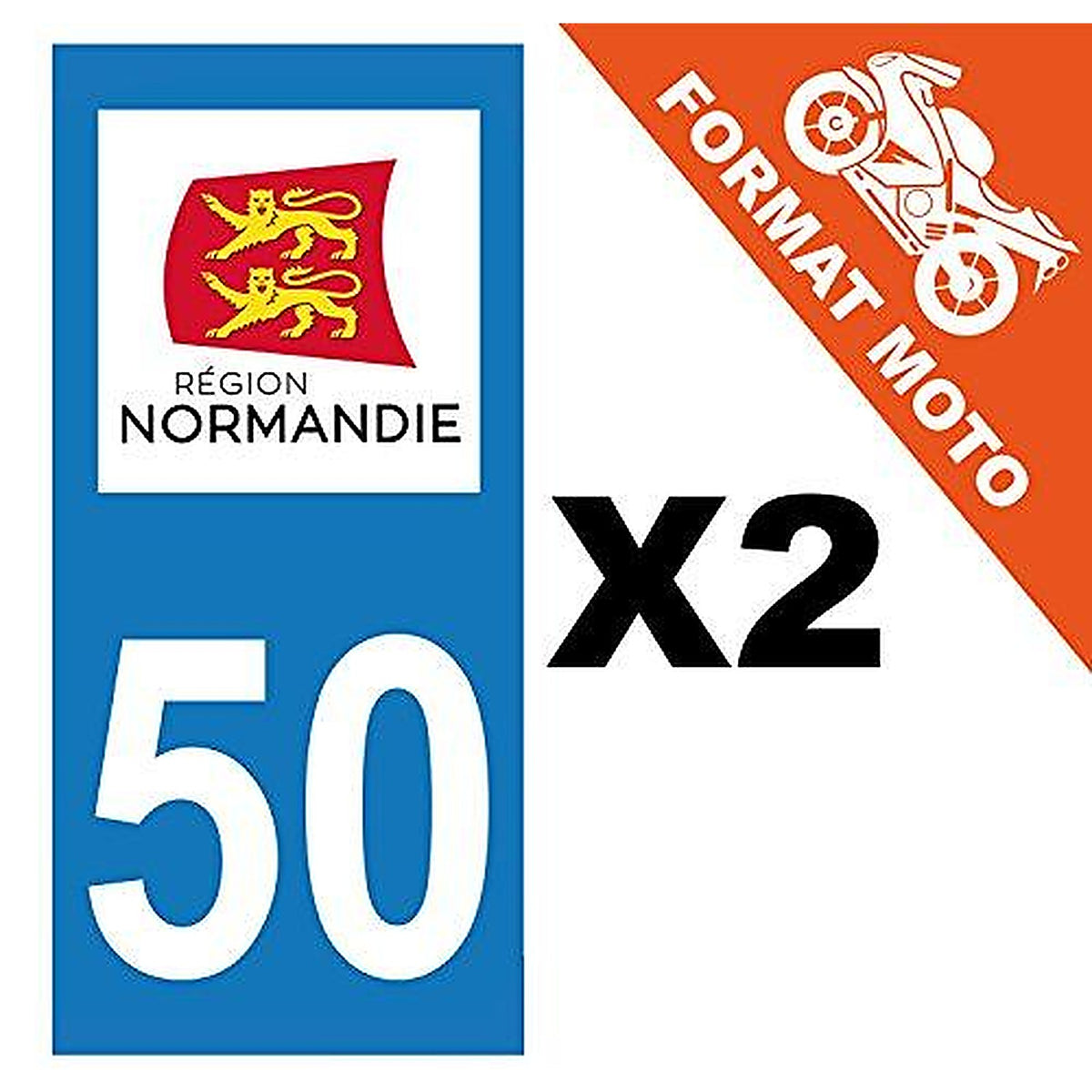 supstick 2 Stickers Autocollant Plaque IMMATRICULATION Moto DEPT 50 Normandie Format rectangulaire