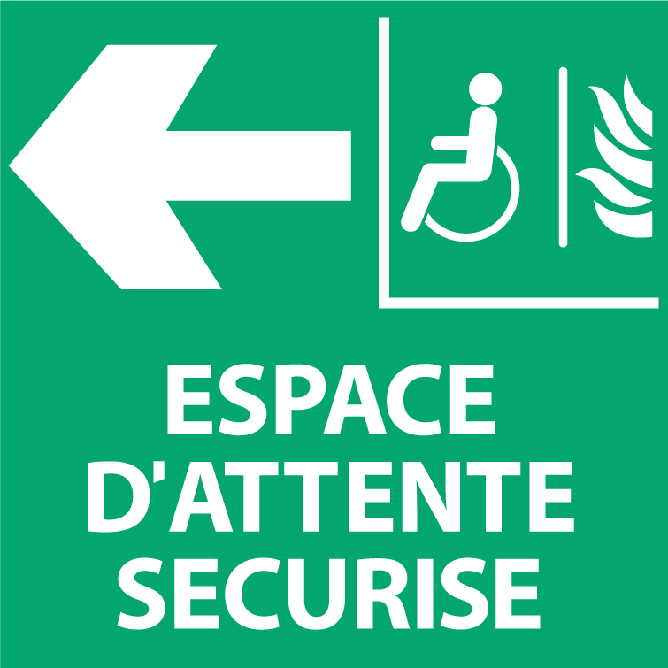Autocollant Stickers Diamètre 25x25cm Espace d’attente sécurisé pour handicapés gauche
