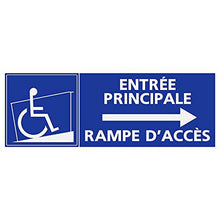 Panneau Rigide Handicapé - Personne à mobilité réduite Rampe d’accès entrée Principale flèche Droite 10x30cm épaisseur 3