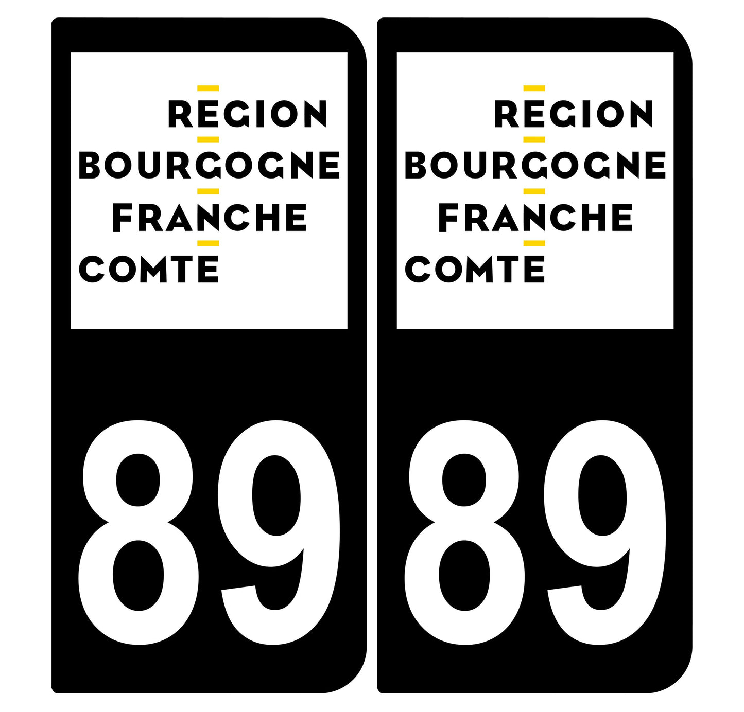 2 Stickers Autocollants Plaques Immatriculation Auto Dept 58 Bourgogne Noir Angles Carrés