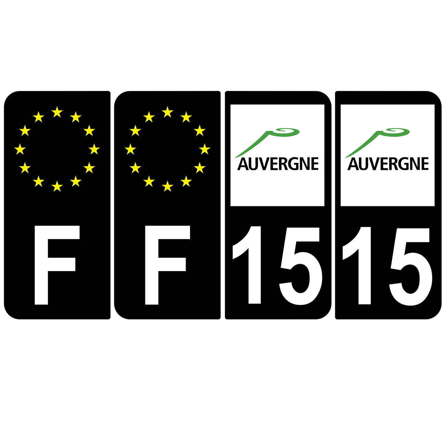 2 Stickers Autocollants Plaques Immatriculation Auto Dept 15 Auvergne Noir Angles Arrondis