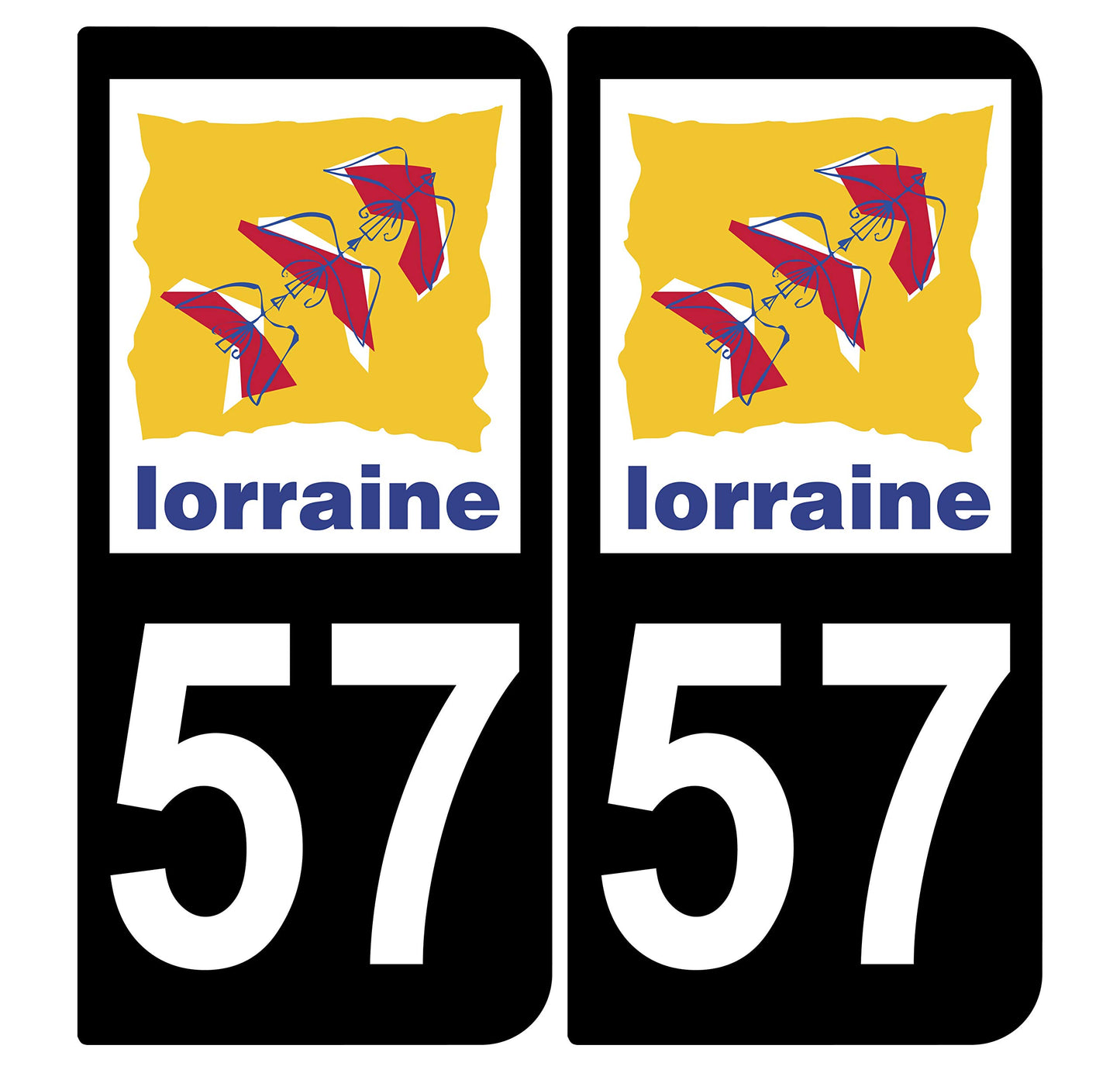 2 Stickers Autocollants Plaques Immatriculation Auto Dept 57 Lorraine Noir Angles Carrés