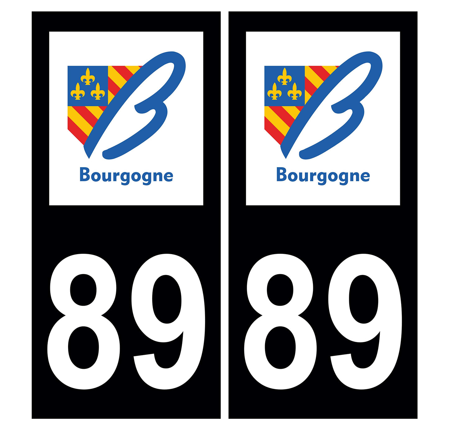 2 Stickers Autocollants Plaques Immatriculation Auto Dept 89 Bourgogne Noir Angles Arrondis