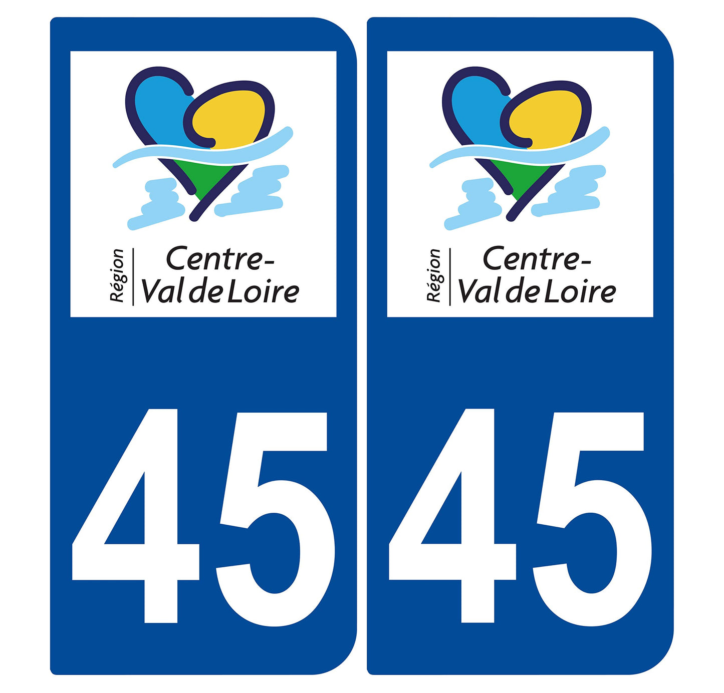 2 Stickers Autocollants Plaques Immatriculation Auto Dept 45 Centre Noir Angles Arrondis