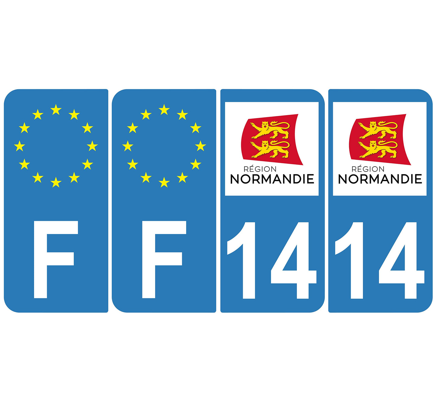 2 Stickers Autocollants Plaques Immatriculation Auto Dept 14 Normandie Noir Angles Carrés