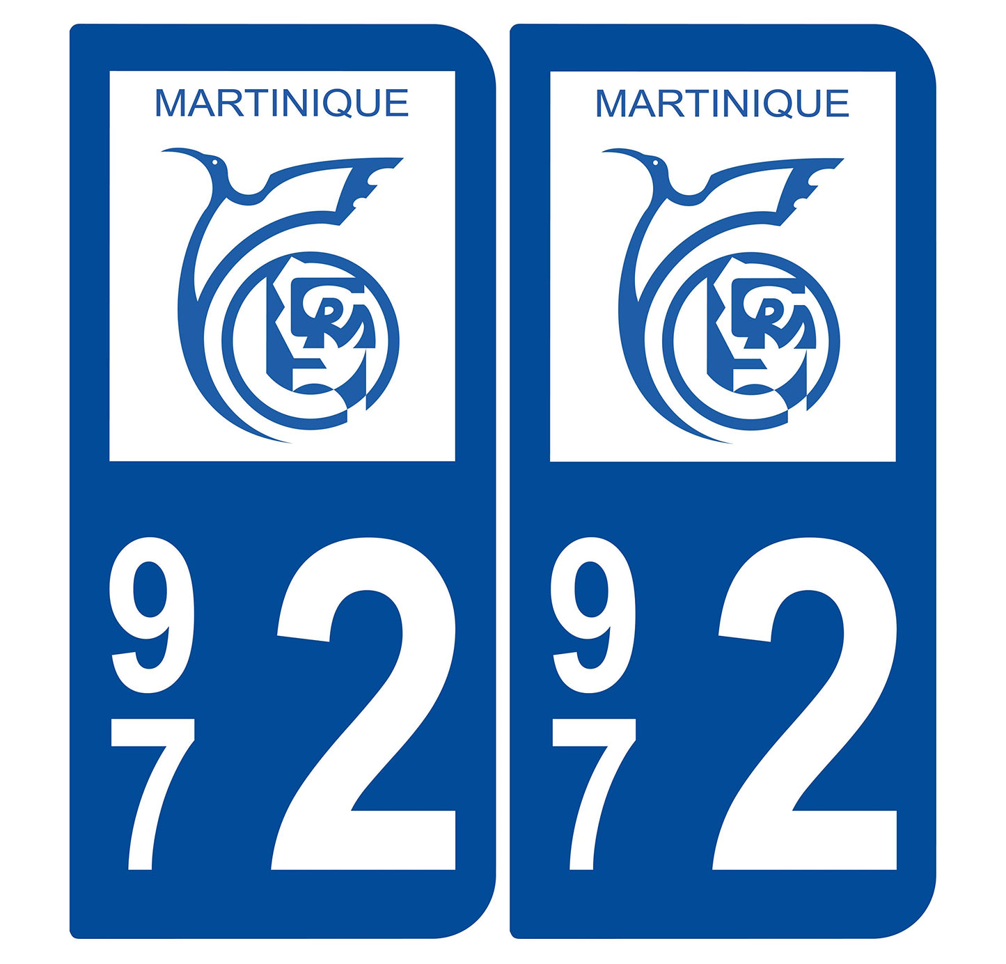 2 Stickers Autocollants Plaques Immatriculation Auto Dept 972 Martinique Noir Angles Carrés