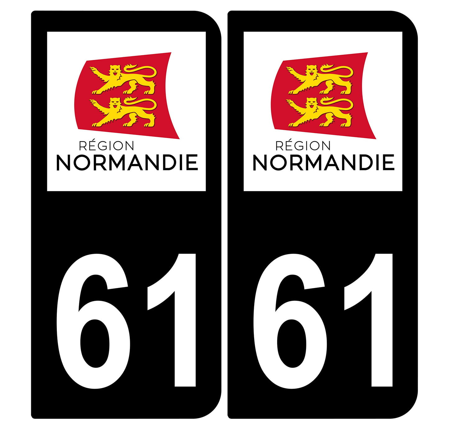 2 Stickers Autocollants Plaques Immatriculation Auto Dept 61 Normandie Noir Angles Arrondis