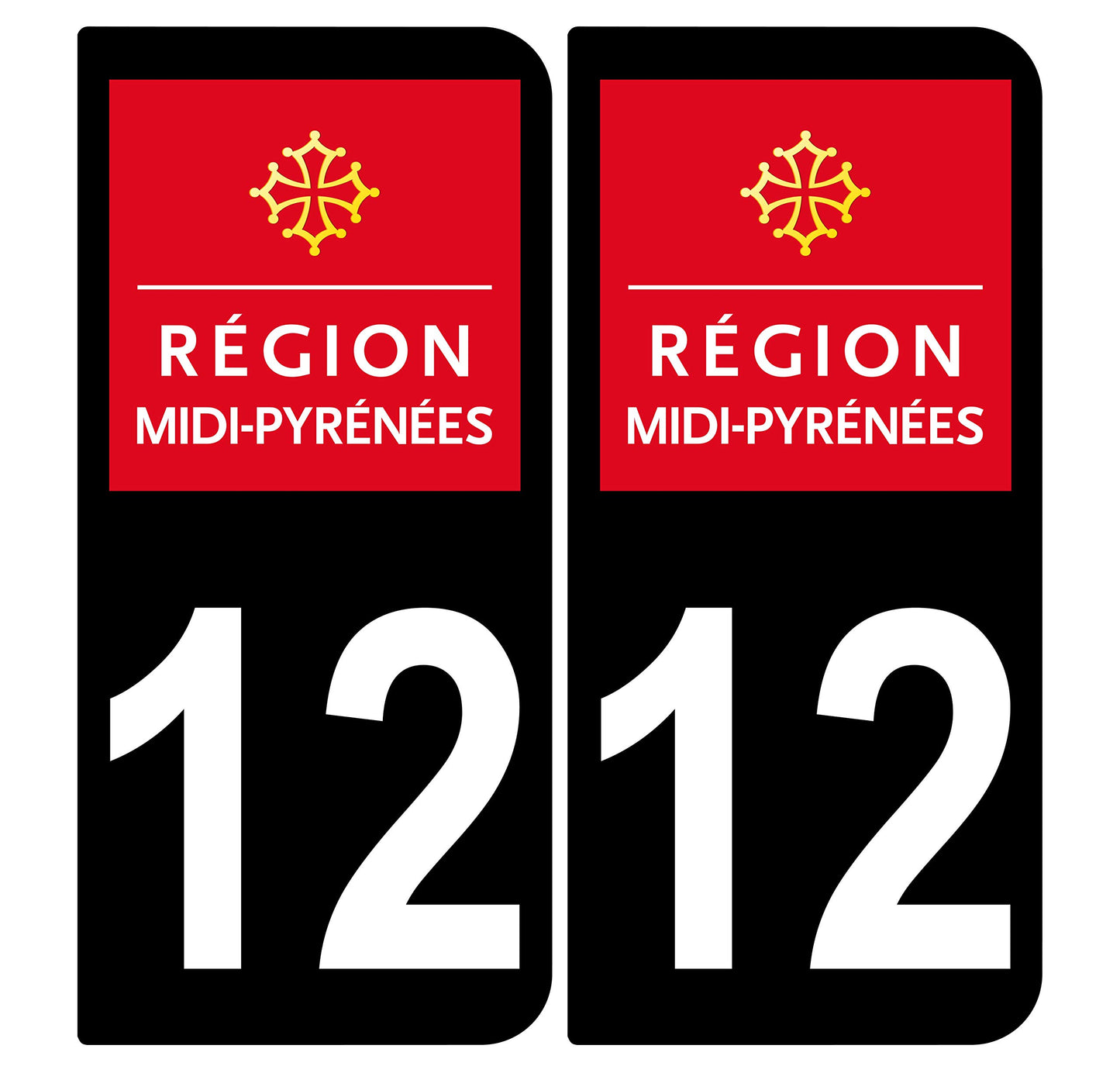 2 Stickers Autocollants Plaques Immatriculation Auto Dept 09 Occitanie Noir Angles Carrés